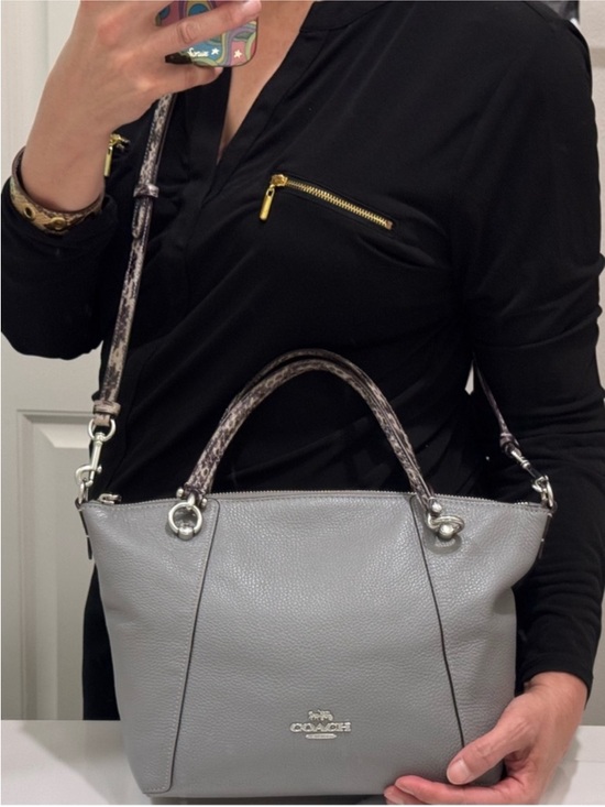 Coach Kacey Pebble Leather SatchShoulder Bag in Light Gray with Snake-Print Trim main image 1